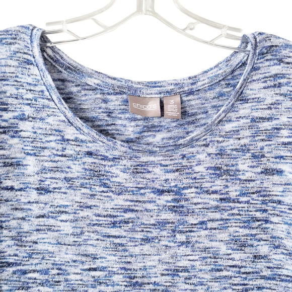 Chico's Sz 3/US‎ XL Blue Metallic Side Slit Pullover Top - Picture 3 of 13